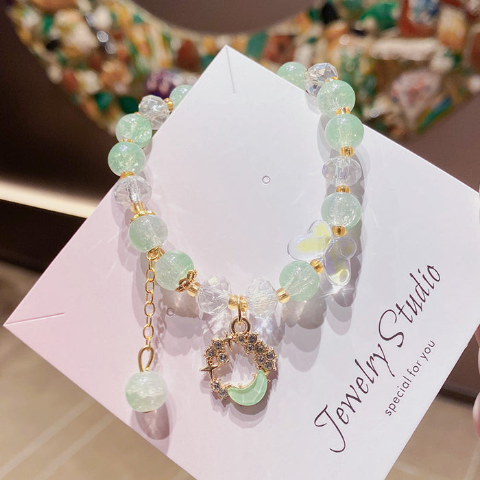 Wholesale Green Glass Crystal Hand Beaded Bracelet Butterfly Moon Design MOQ≥3