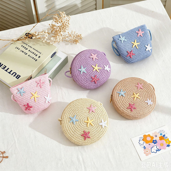 Wholesale Starry Summer Beach Straw Bag Set Cute Crochet Crossbody Coin Purse