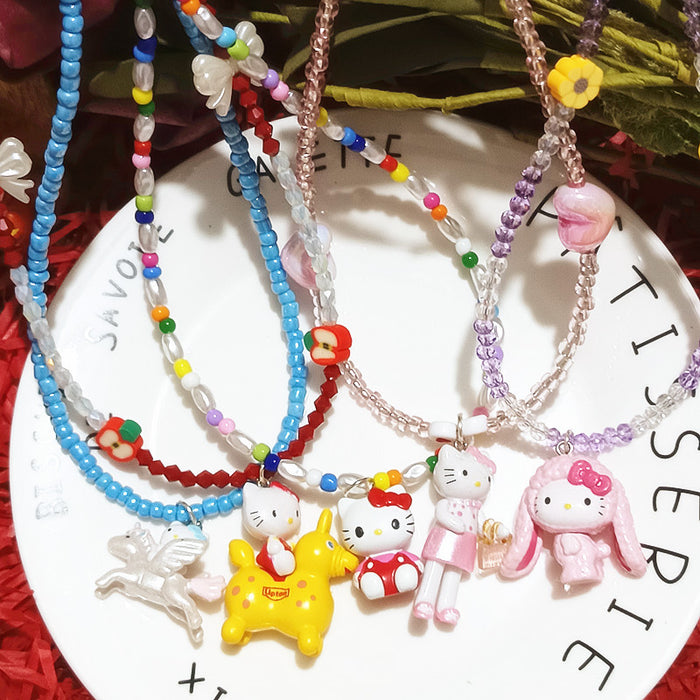 Wholesale Cartoon Unicorn Rabbit Dress-up Color Beaded Necklace Niche Clavicle Chain Personality Design Sense Neck