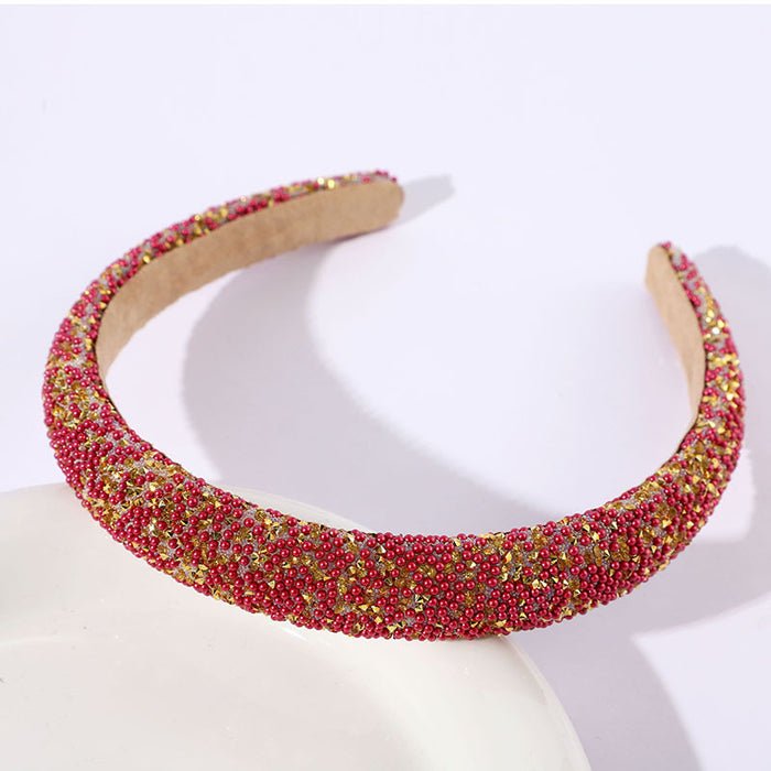 Wholesale Colorful Full Diamond Headband High-End Versatile Dopamine Color Headband Shiny Pearl Headband Hair Accessories