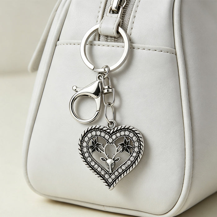Wholesale Vintage Heart Elk Keychain Alloy Bag Charm Sparkling Design Car Key Accessory Gift