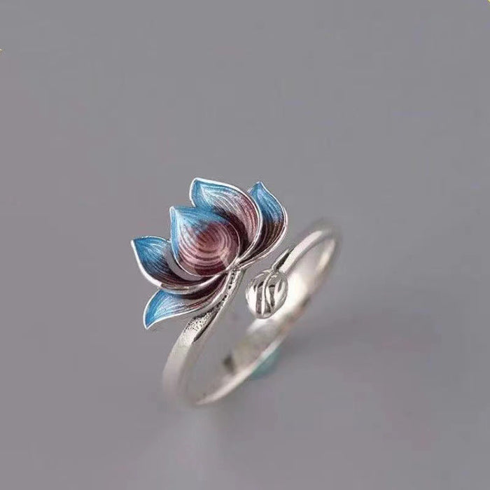 Wholesale  Koi Enamel Ring Simple Temperament Gradient Lotus Adjustable Ring