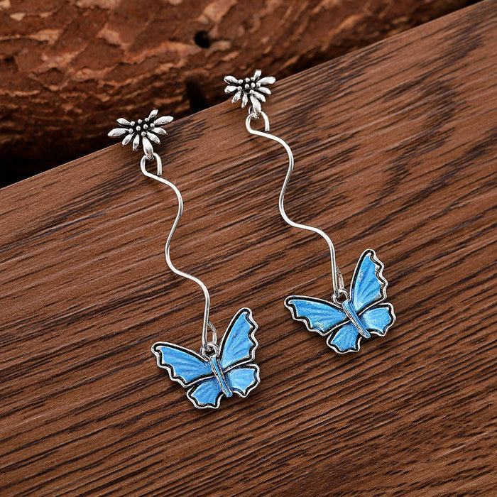 Wholesale Long blue butterfly tassel earrings,  fashionable,  elegant and exquisite pendant earrings