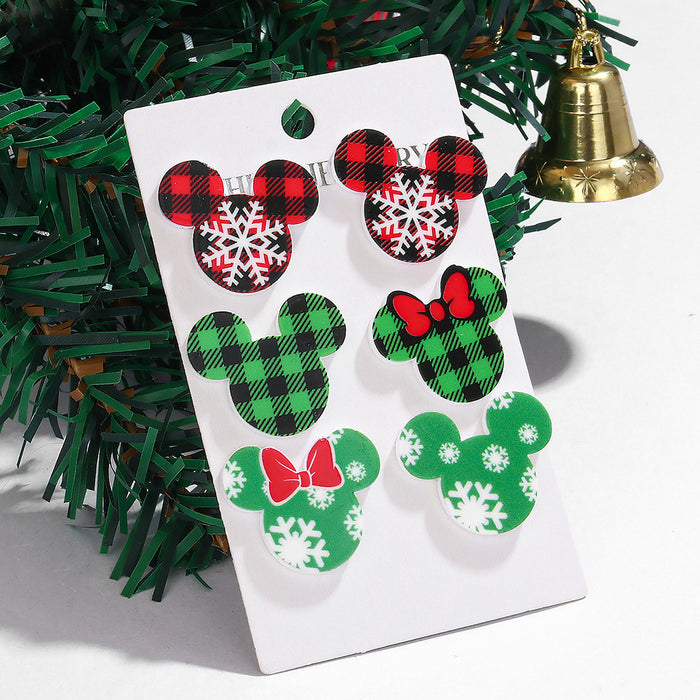Wholesale Christmas check snowflake bow  acrylic three-piece cute earrings for women