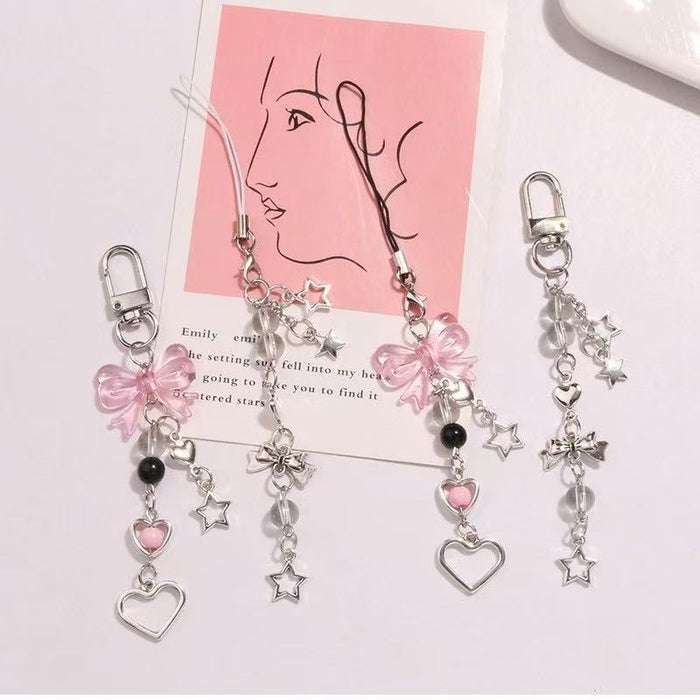 Wholesale Sweet silver Star Bow Mobile Phone Chain Simple Pendant