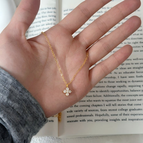 Wholesale Zircon Four-Leaf Flower Necklace Earrings Bracelet Ring Set