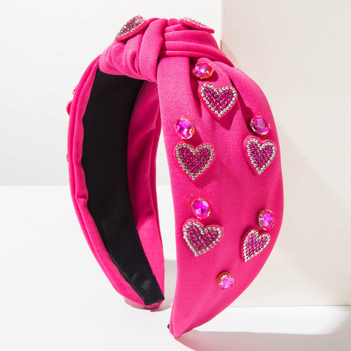 Wholesale Valentine' s Day Knot Heart Accessory Rhinestone-Studded Wide Headband