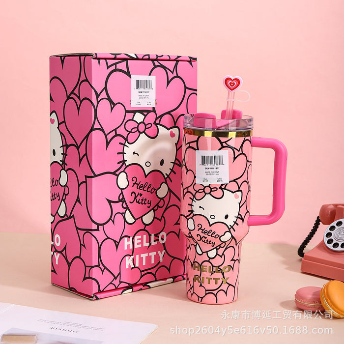 Wholesale 2pcs 40oz Cute Cartoon Straw with Handle,  Portable Stainless Steel Ice Bullies Cup