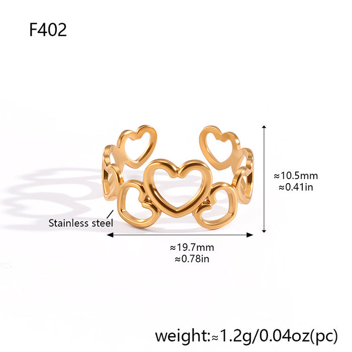 Wholesale Hollow Geometric Stainless Steel Adjustable Open Ring Gold Plated Jewelry