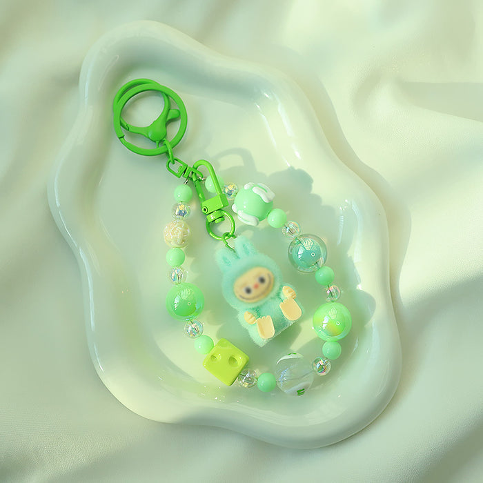 Wholesale Flocked Plush Keychain Cute Blind Bag Student Bag Beaded Chain Pendant