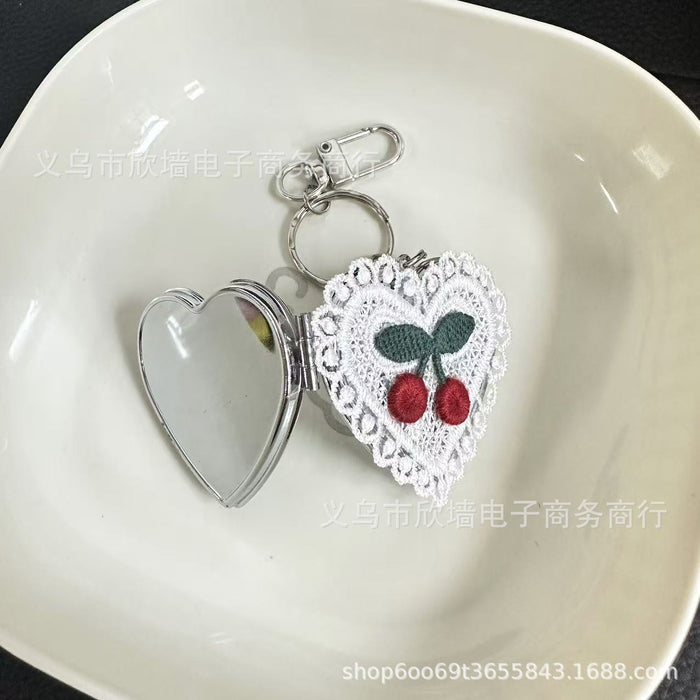 Wholesale Vintage lace heart cherry mirror keychain