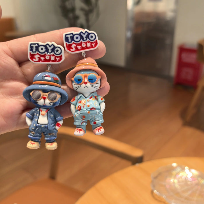 Wholesale Cute blue cat cartoon handmade silver needle