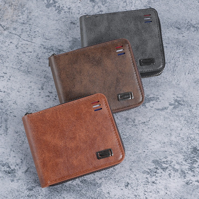 Wholesale Chic PU Leather Men' s Wallet with Retro Letter Print and Zipper Coin Pocket