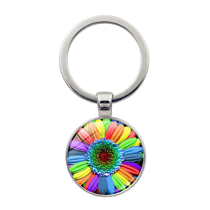 Wholesale Rainbow Color Striped LOVE Time Gemstone Alloy Keychain JDC-KC-HengX024