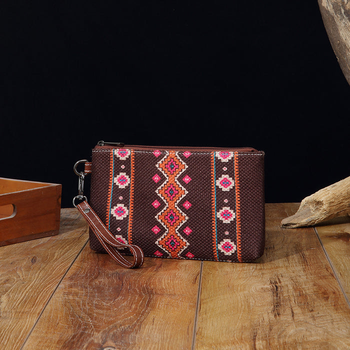 Wholesale European and American Retro Cotton and Linen Printed Western Women' s Wallet Clutch Mobile Phone Bag Bohemian Cross-Border Amazon Tk