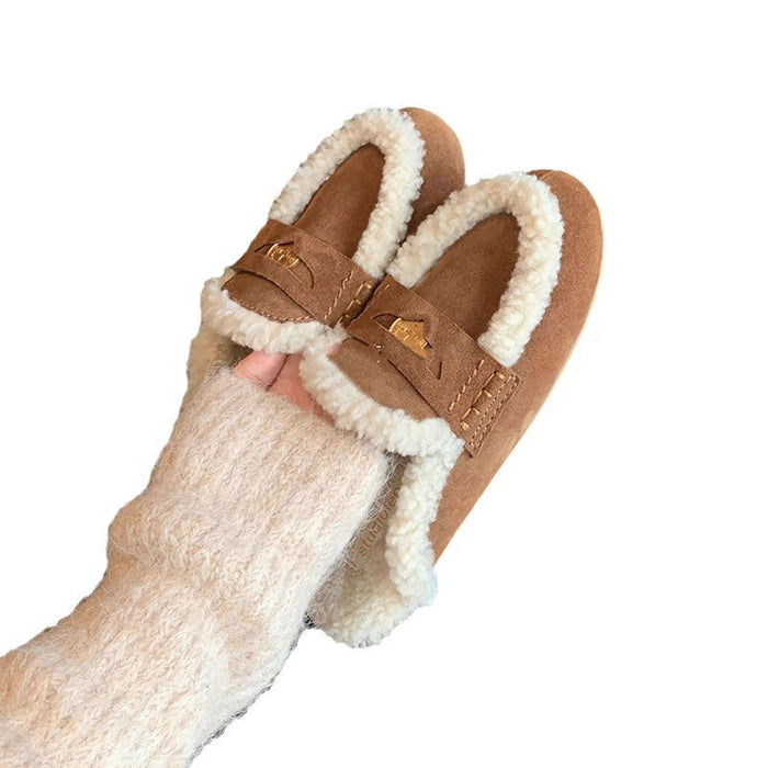 Wholesale  Bean Shoes Lamb Wool Baotou One-Pedal Warm Mao Mao Half Slippers for Outer Wear