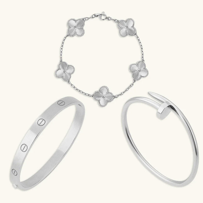 Wholesale Titanium Steel Gold Tone Four Leaf Clover Bracelet Set For Women Trendy Jewelry Accessory