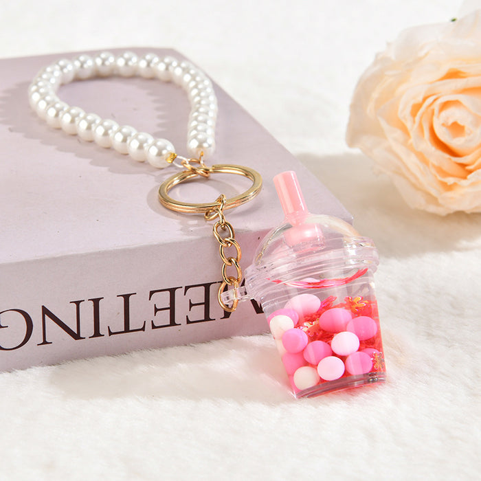 Wholesale Liquid Crystal Acrylic Oil Sugar Soy Milk Tea Cup Keychain