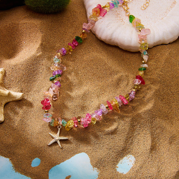 Wholesale Colorful Starfish Pendant Necklace Beach Vacation Style Casual Jewelry Accessory