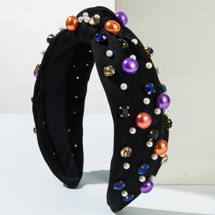 Wholesale Halloween Rhinestone Fabric Knotted Wide Brim Headband JDC-HD-HM025