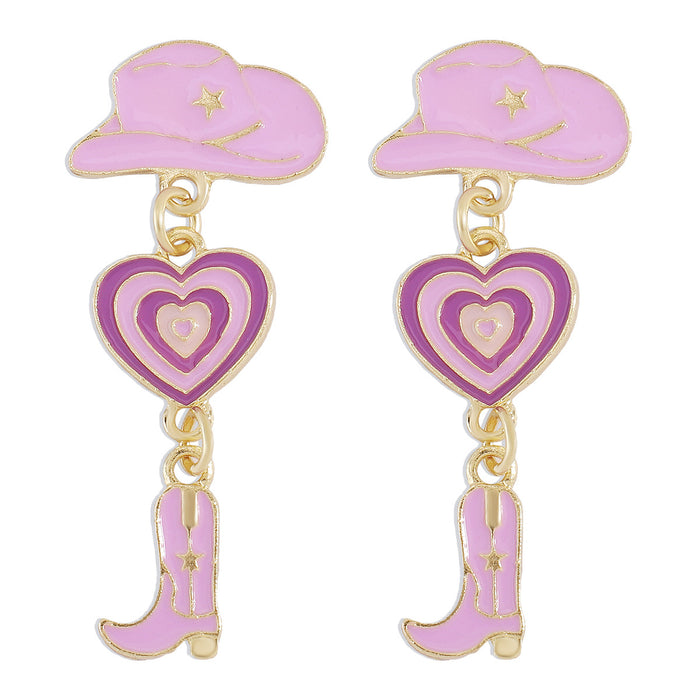 Wholesale of Western Cowboy Style Hats, Love Cowboy Boots, Drip Oil Multi Layer Alloy Earrings JDC-ES-QianDi026