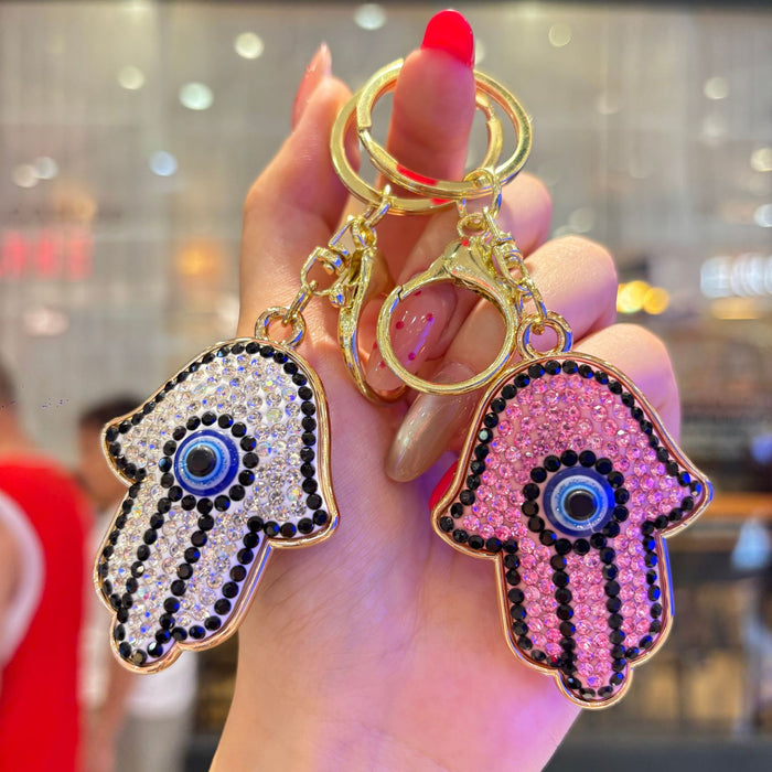 Wholesale Stylish Rhinestone Demon Eye Keychain Hip Hop Car Decoration Bag Charm Gift Accessory