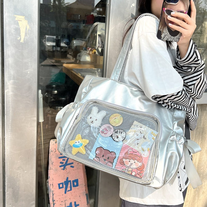 Wholesale Double-Sided Transparent Butterfly Pain Bag Versatile Soft Large Capacity Shoulder Bag Class Tote Bag