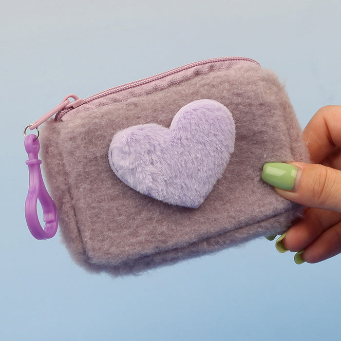 Wholesale Stylish Heart Shaped Plush Pouch For Women Coin Wallet Earphone Case Card Holder Gift Everyday Use