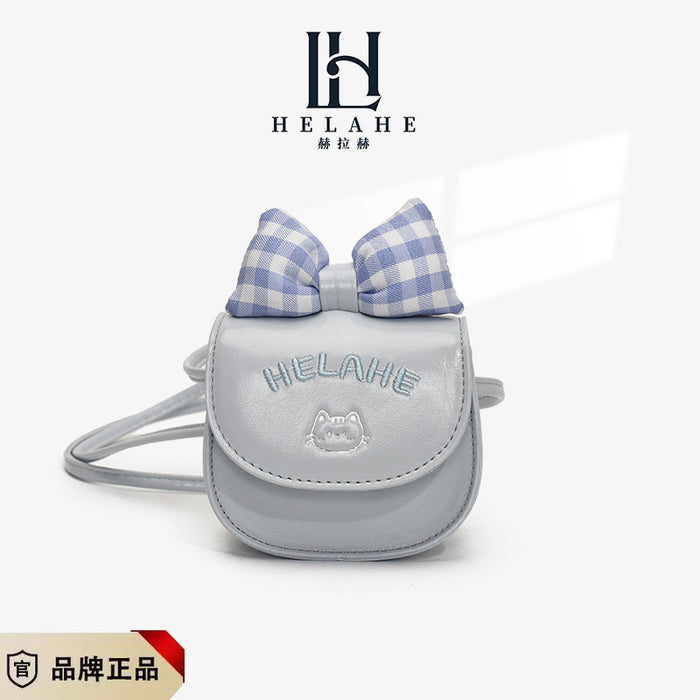 Wholesale Children's bag new cartoon cute coin purse plaid bow earphone crossbody bag