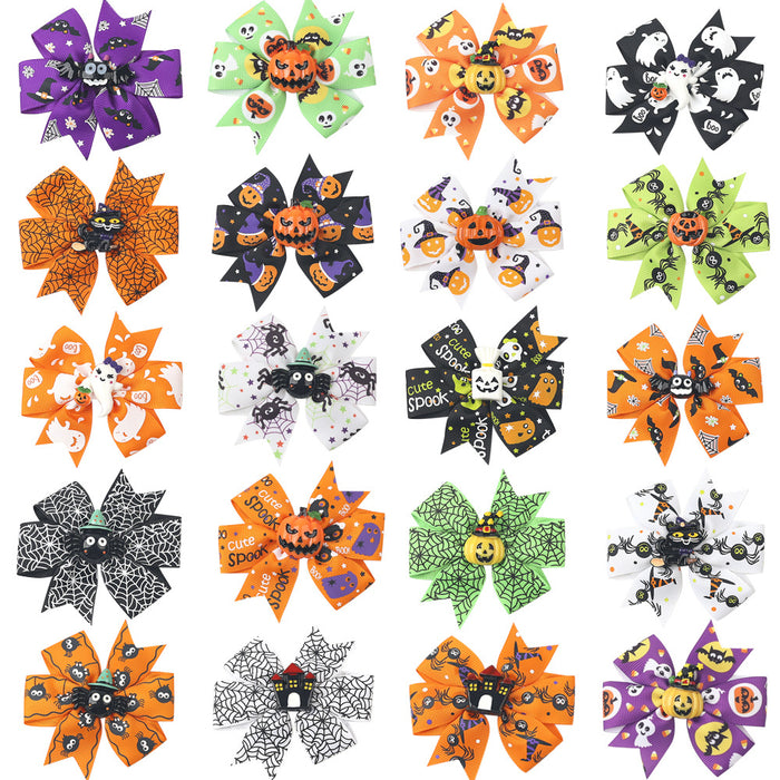 Wholesale Halloween Children's Three-layer Swallowtail Bow Fabric Hairpin JDC-HC-QiuN010