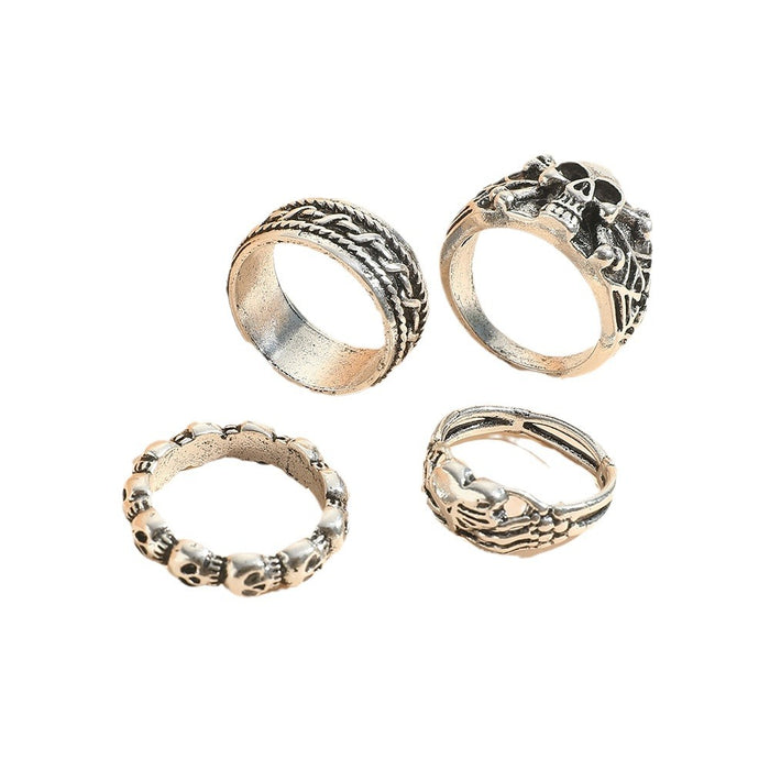 Wholesale men' s punk exaggerated ring Gothic style imp skull heart ring set