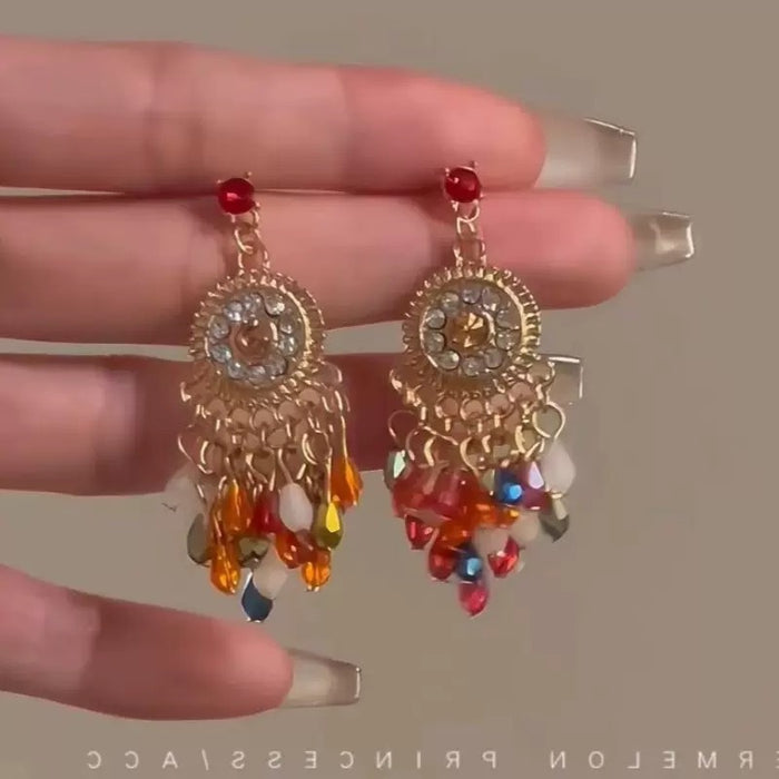 Wholesale Silver Needle Diamond Crystal Diamond Tassel Earrings High Sense Earrings Ethnic Style Retro Earrings