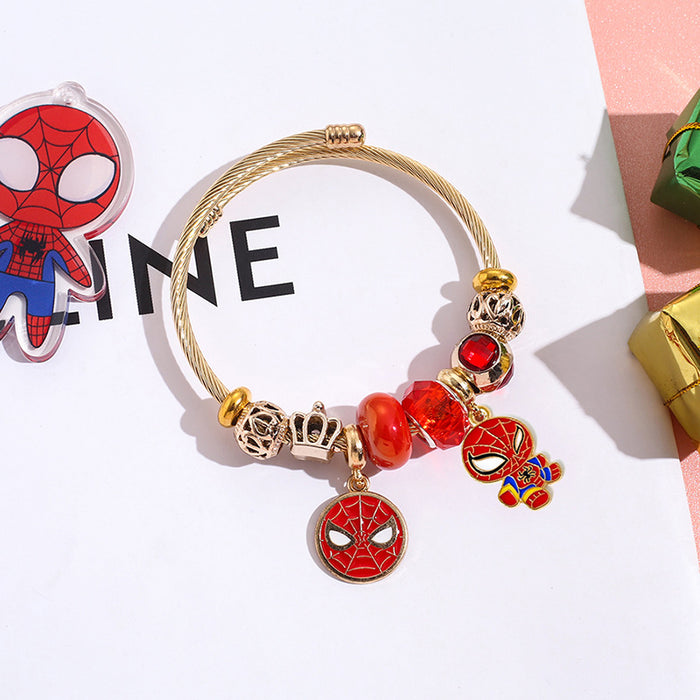Wholesale Superhero Themed Stainless Steel Beaded Bracelet with Pendant Trendy Jewelry Accessory for Women