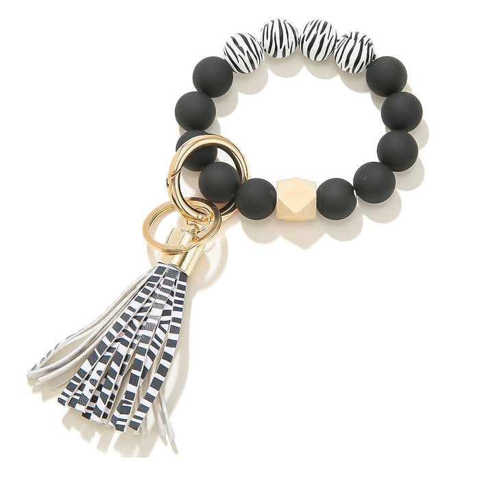 Wholesale Black Frosted Wooden Beads Tassel Pendant Bracelet Keychain JDC-KC-JinY009