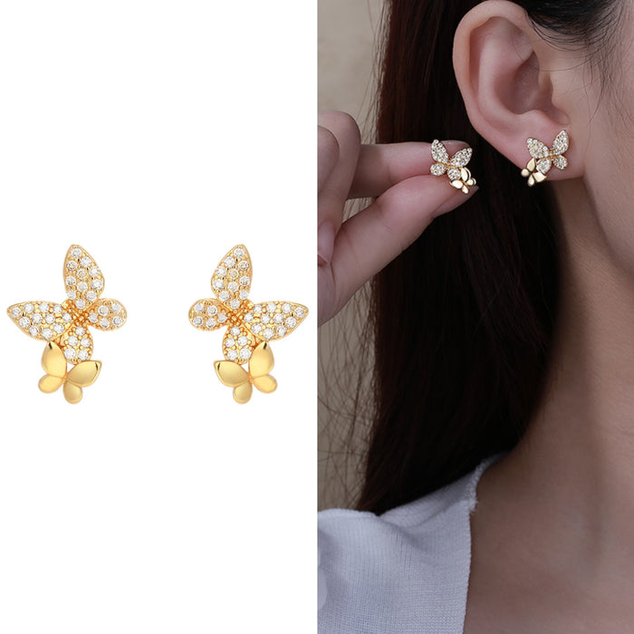 Wholesale Butterfly full diamond zircon personalized high-end earrings and earrings