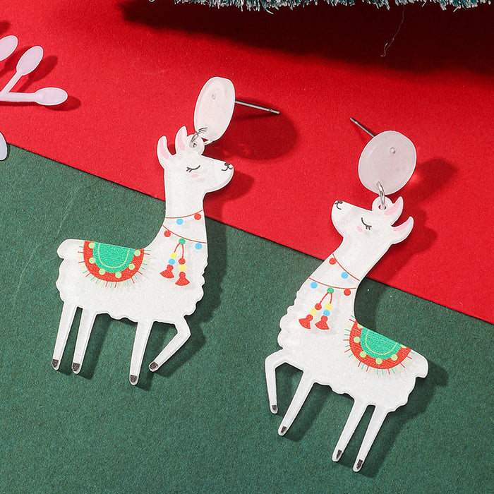 Wholesale European and American cChristmas earrings exaggerated alpaca hat earrings women' s cartoon animal earrings