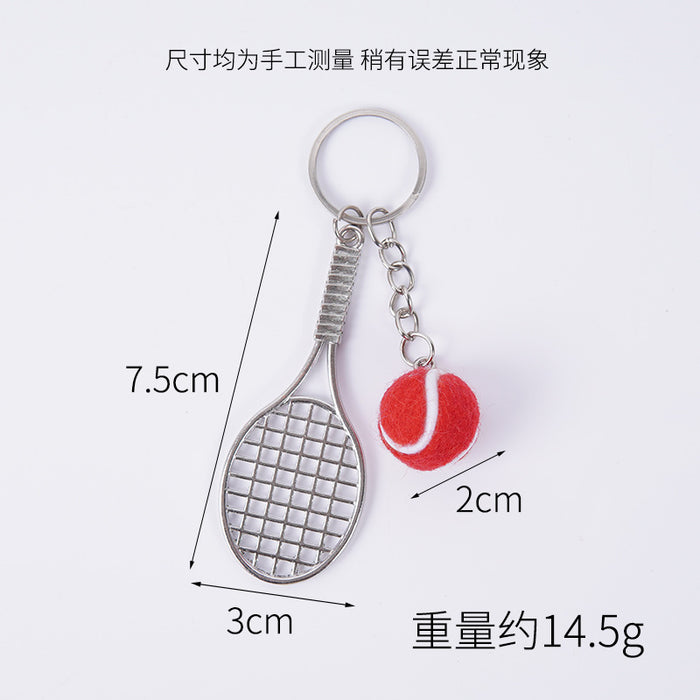 Wholesale Metal Tennis Racket Keychain Pendant Silver Blue Modern Minimalist Fashion Accessory MOQ≥2