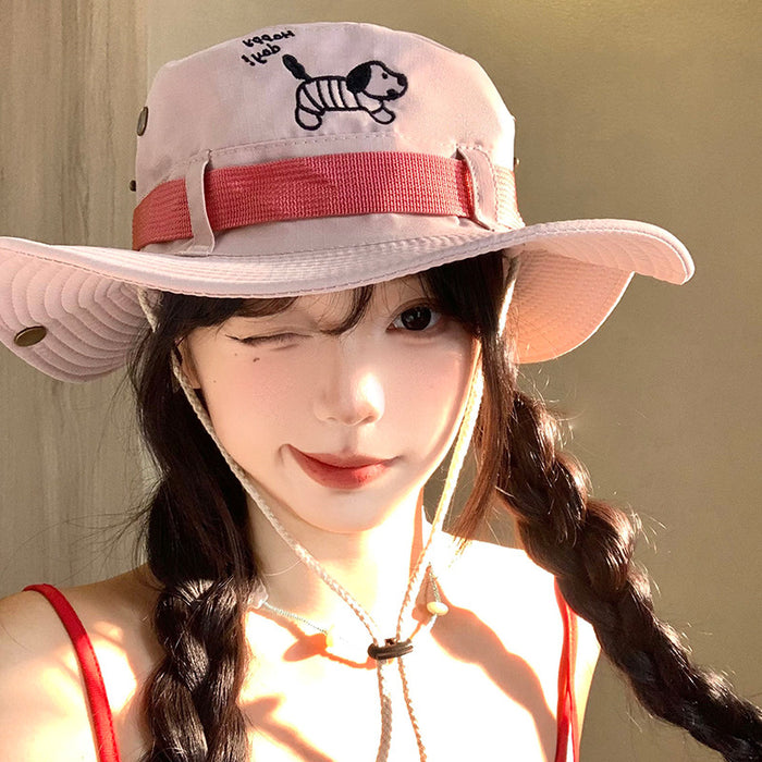 Wholesale Puppy Embroidered Mountaineering Hat Outdoor Camping Sunscreen Fisherman's Hat Travel Western Cowboy Hat