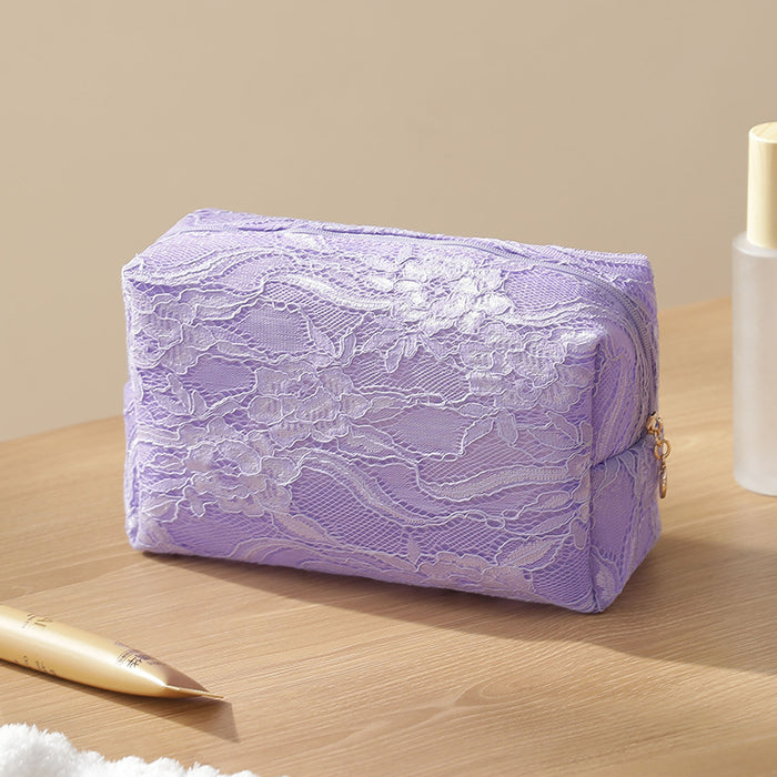 Wholesale Lace Mesh Makeup Bag Large Travel Cosmetic Organizer Stylish Beige