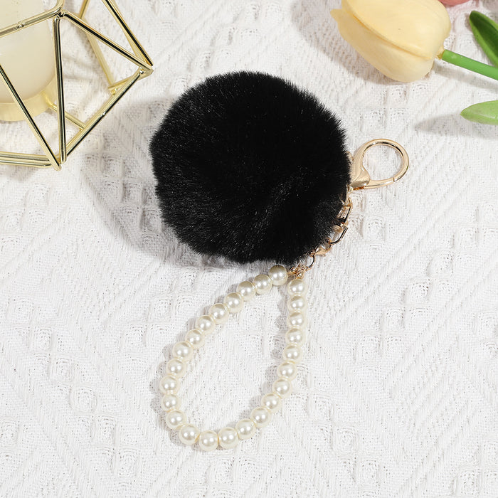 Wholesale Cute Pearl fur ball pendant bag decoration plush keychain mobile phone earphone cover car fur ornaments