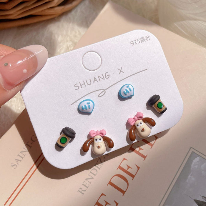 Wholesale  Cartoon Cute Earrings Three-piece Set Women's Silver Needle Children's  Beaver Earrings