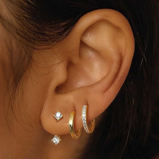 Wholesale Real gold copper set with zircon and full diamond earrings, single ear set, circle set with diamond earrings