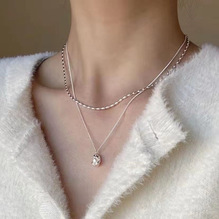 Wholesale Zircon pearl pendant, double-layer layered collarbone chain, high-end, light luxury, fashionable, personalized necklace accessories