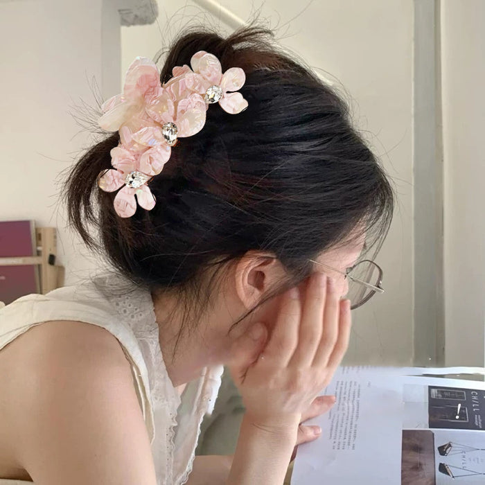 Wholesale Camellia Flower Rhinestone Acetate Hair Gripper - Fashion Accessory