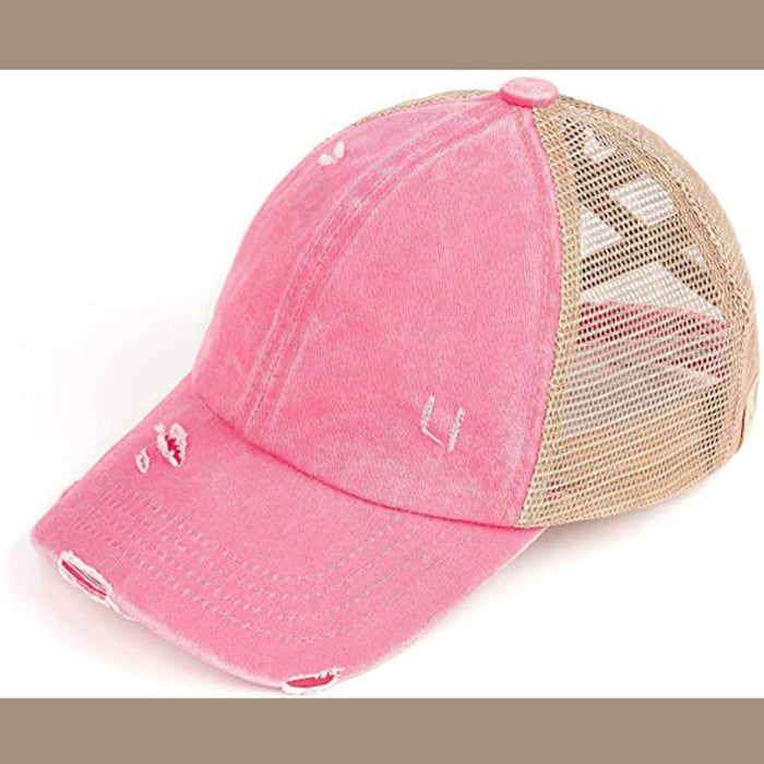 Wholesale Cotton Solid Color Distressed Mesh Cap Ponytail Cap Baseball Cap JDC-FH-ZhanH003