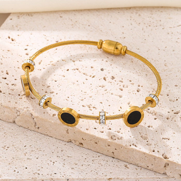 Wholesale Beaded bracelet with stainless steel gold-plated zircon stones