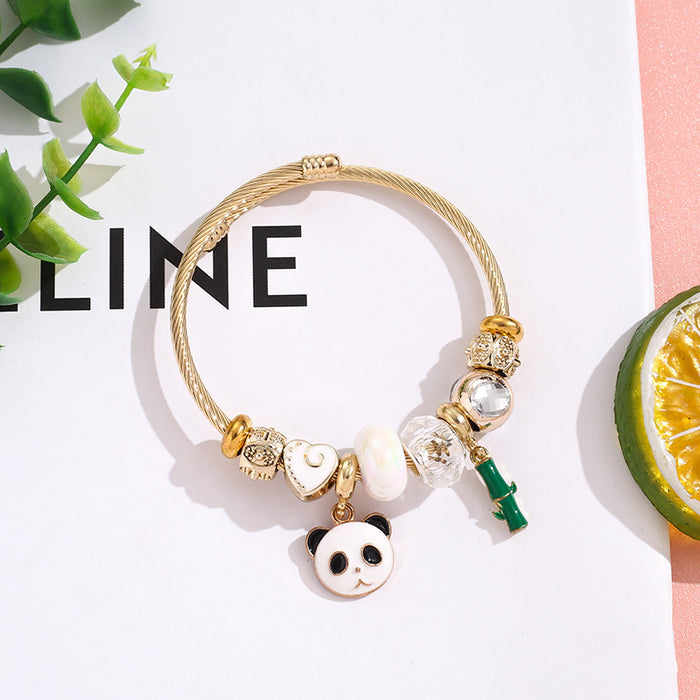 Wholesale Trendy Cartoon Panda Pendant Bracelet Stainless Steel Women' s Jewelry Gift Resale