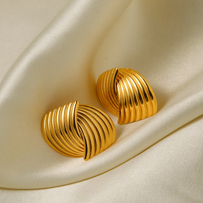 Wholesale 18k Gold Stainless Steel Stripe Texture Staggered Earrings JDC-ES-JD347