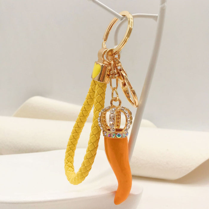 Wholesale Rhinestone Crown Oil Drop Chili Zinc Alloy Keychain JDC-KC-ZhanLun011