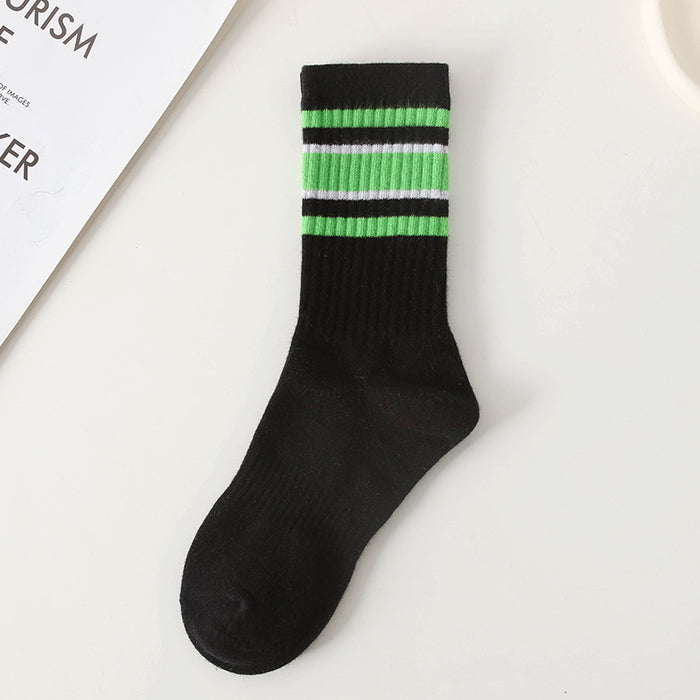 Wholesale Women's mid tube cotton socks, women's long socks with simple stripes, comfortable and breathable mid tube socks